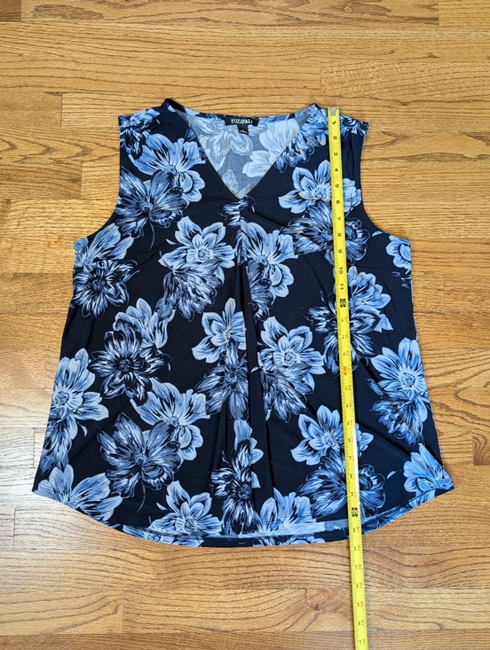 Roz & Ali Navy Blue Floral Sleeveless Blouse V-Neck Pleated Front Size L - Picture 4 of 7